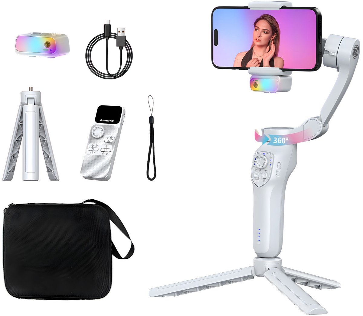 L7C Pro Gimbal - 3-Assig - Smartphone Stabilisator - Anti-Shake - Tripod - Selfie Stick - Grijs