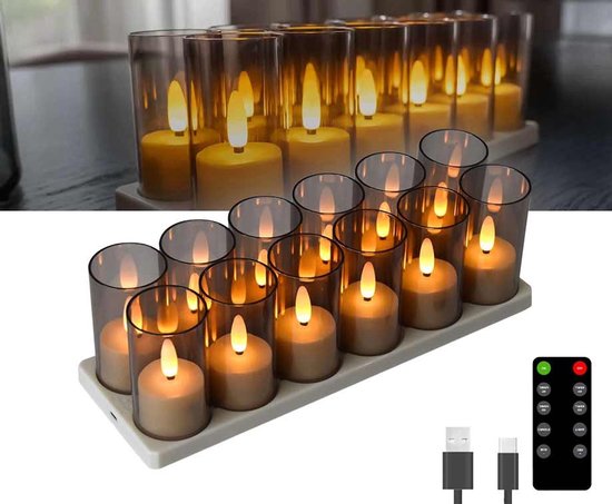 5 Oplaadbare LED Kaarsen met Wit Glas | Gratis Verzending