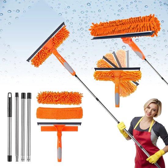 Vitdipy - Raamreiniger - Met steel - 25 cm wisbreedte - Raamwisser - Afneembaar - 25-185cm - Oranje