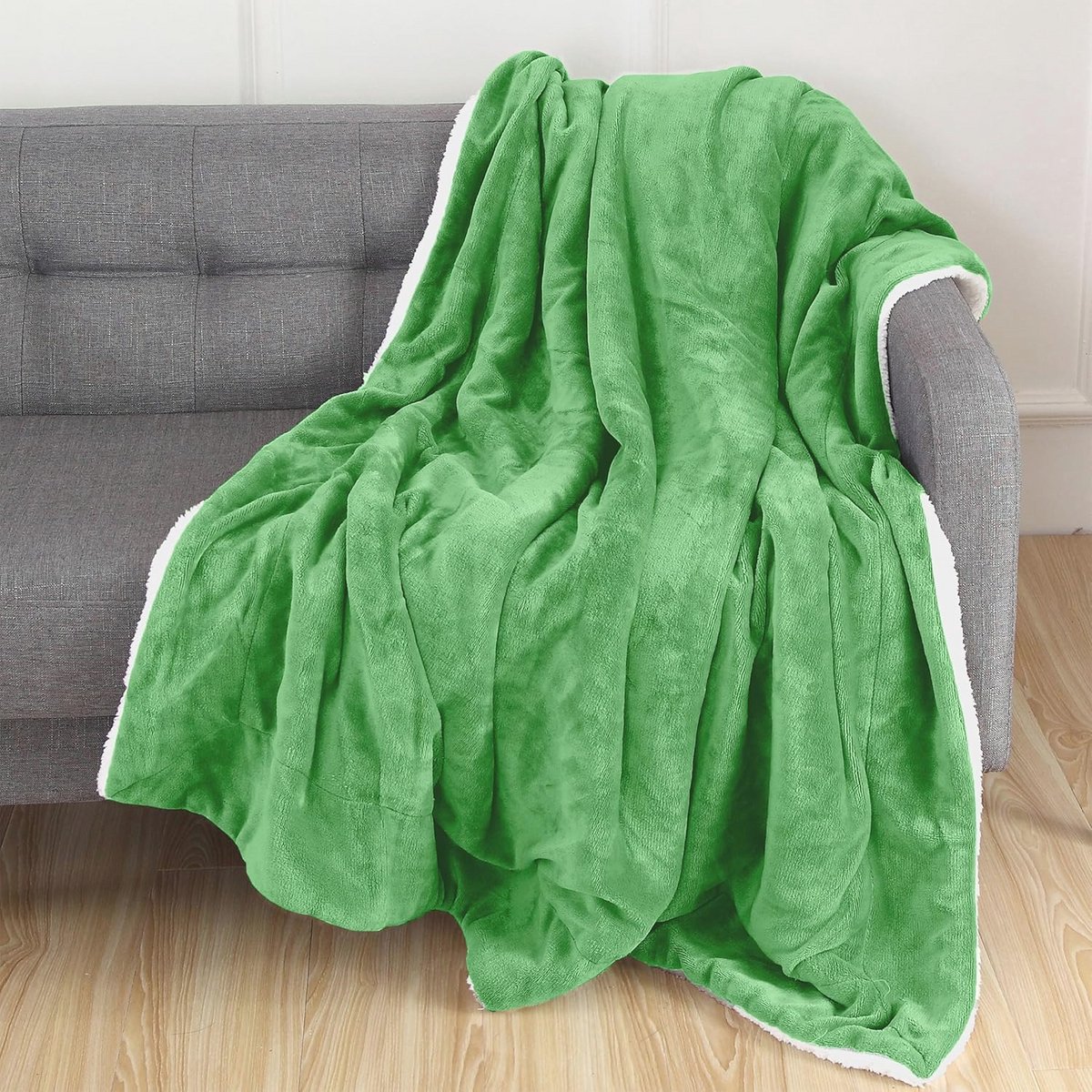 Omkeerbare sherpa-deken, superzachte plaid voor alle seizoenen - ideaal voor loungen en decoratie, 127 x 152 cm, smaragdgroen