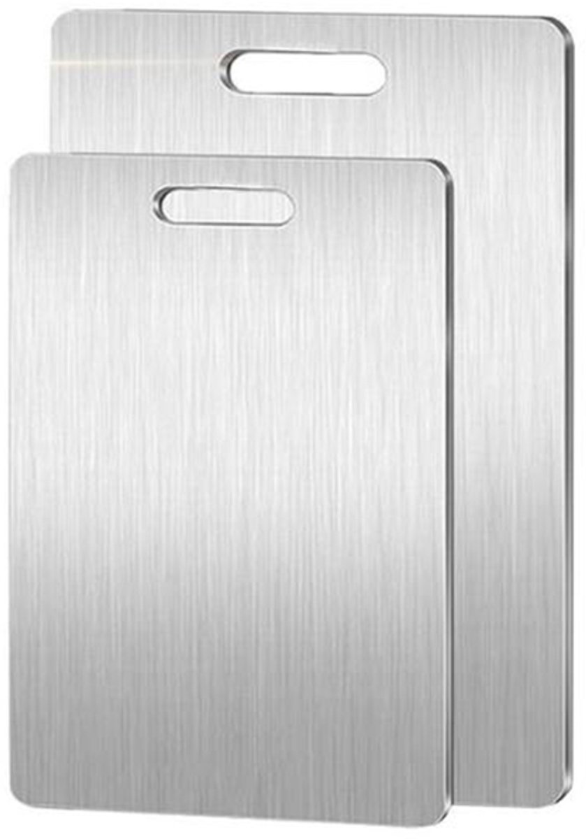 Snijplank - 2 Stuks - Chopping Board - RVS - Serveerplank - Hapjesplank - Borrelplank - Dubbelzijdig - Antibacteriëel - SVaatwasserbestendig - 23*34cm+28*39cm - Zilver