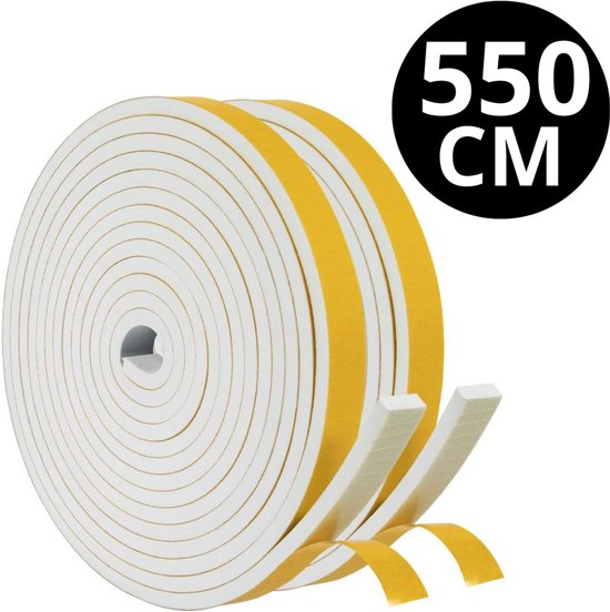 Tochtlint 550 cm – Tochtband – Wit – Zelfklevend – 9 mm x 4 mm – Voor Deuren & Ramen – Tochtstrip – Foam Tocht Stopper Tape