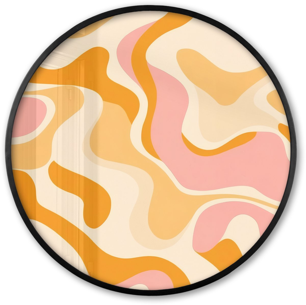 FrameYourWall Poster in lijst Rond - Fotolijst 80x80 cm - Posters - Abstract - Golvend - Oranje - Ronde posterlijst zwart - Decoratie - Wanddecoratie woonkamer - Muurdecoratie slaapkamer Abstract - Goldvend