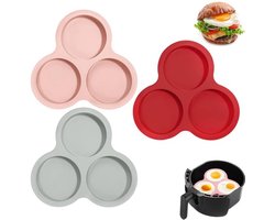 Daity 3-pack - Siliconen cakevorm - 9,8 cm diameter - Kookring - Eiervorm - Eierring - Airfryervorm - Bakring - Hamburgerring - Siliconen Airfryer eierbordje - Rond - Geschikt voor airfryers van 6 liter en groter