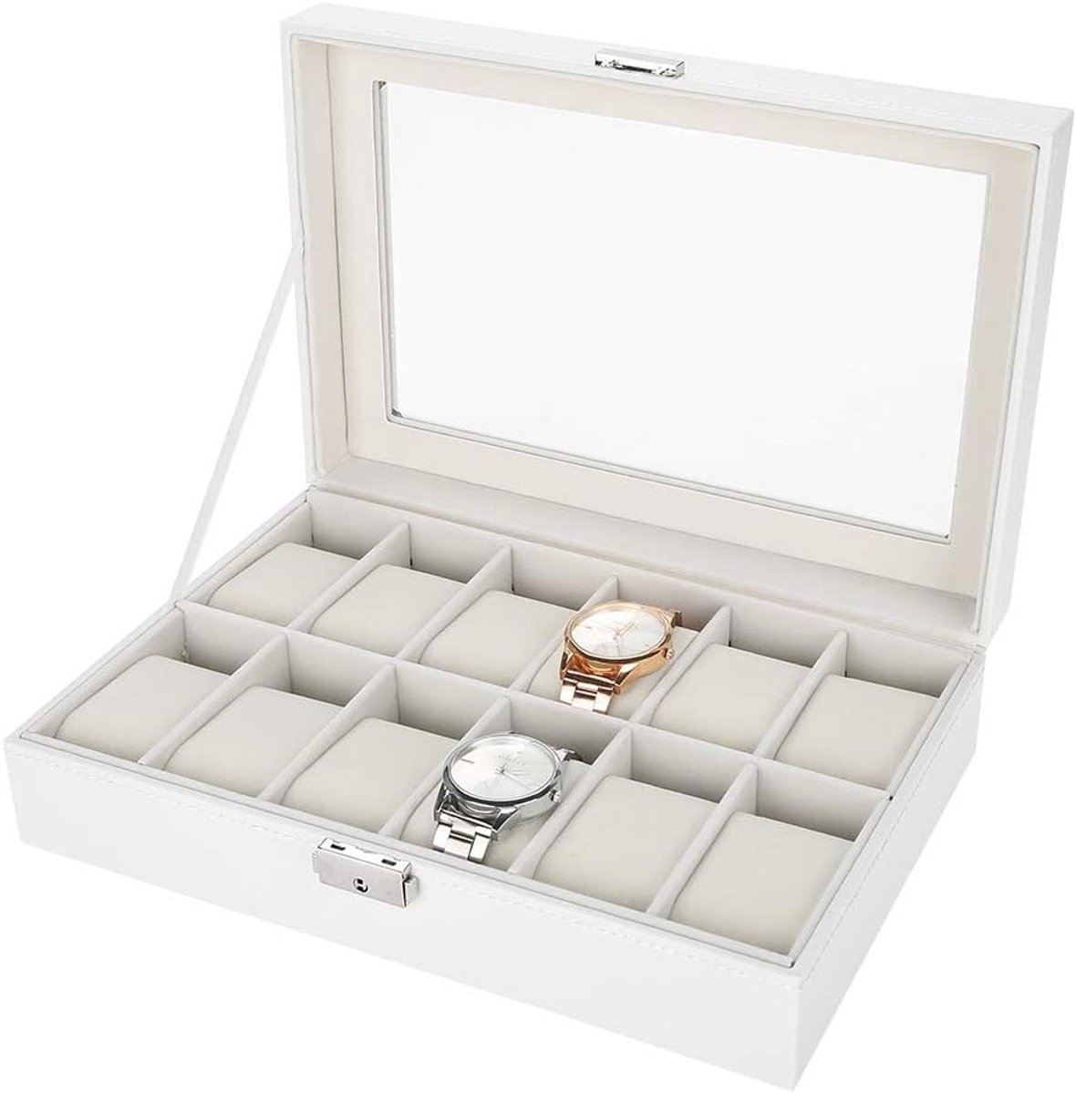 Earvitrine Watch Display Case - Horloge Organizer - 12 Grid PU Leder - Horloge Showcase voor Mannen en Vrouwen