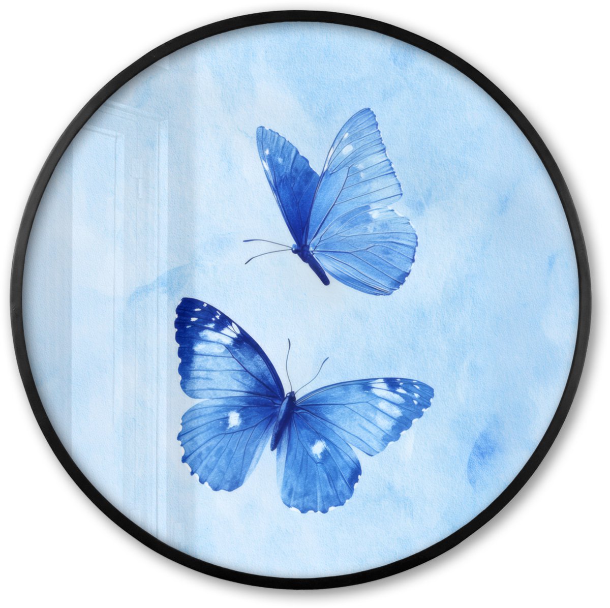 FrameYourWall Poster in lijst Rond - Fotolijst 80x80 cm - Posters - Vlinders - Sierlijk - Blauw - Ronde posterlijst zwart - Decoratie - Wanddecoratie woonkamer - Muurdecoratie slaapkamer
