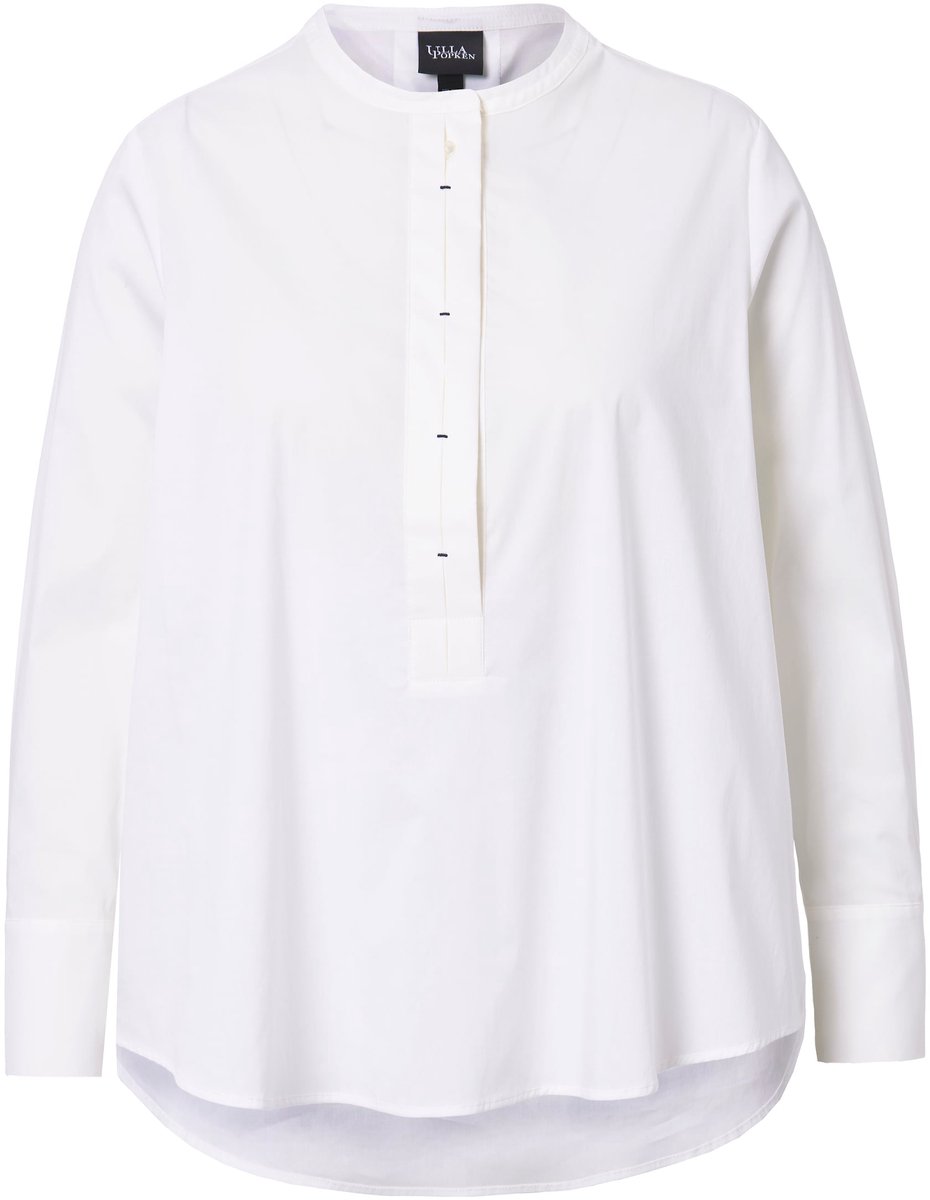 Ulla Popken - Dames - Tuniek sierriempje A-lijn ronde hals lange mouwen - Off-white - Maat 58+