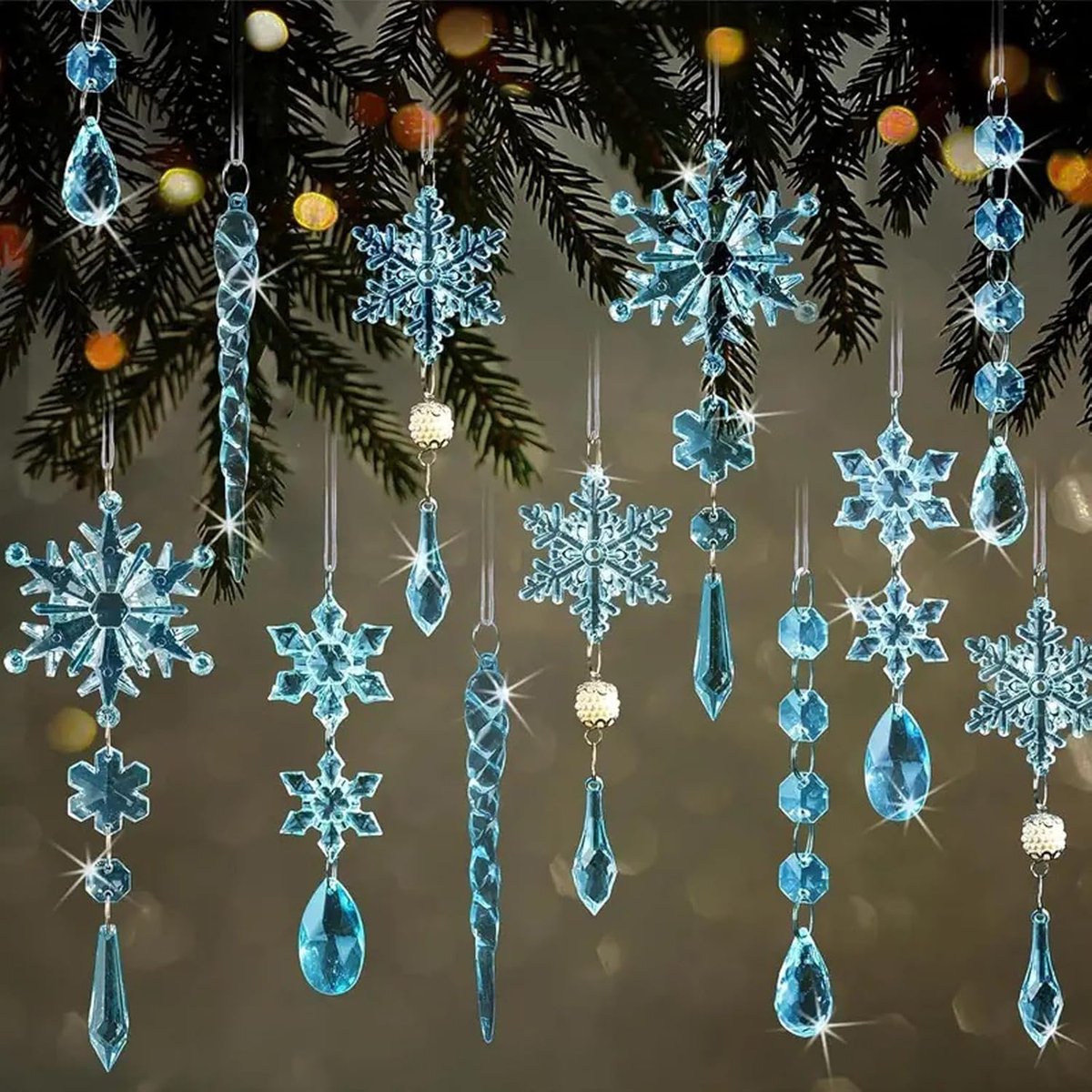 18 stuks Helder Kristallen Prisma - hangerontwerp - sneeuwvlokversieringen - ijspegelversieringen - Hangende Hanger Met Kralen - DIY Kristallen Hangende Ornamenten - Ramen - Woondecoratie20*15*3 cm - winterfeestdecoraties - blauw