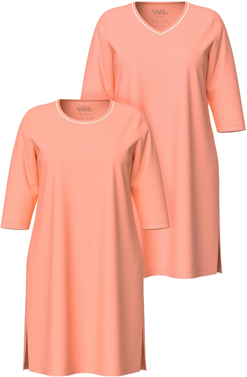Ulla Popken Dames - Bigshirts set van 2 ronde hals / V-hals 3/4-mouwen - Koraal - Maat 42+