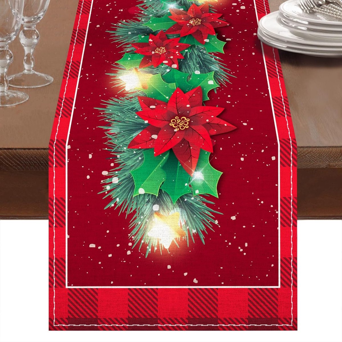 Kerst tafelkleed - Kerst tafelloper - kerstdecoratie voor binnen - kersttafelloper - tafelkleed - kerstdecoratie woonkamer - kerstdecoratie tafel - kerst decoratie - Rood - Kerst tafelkleden - 33*183cm – foto 5