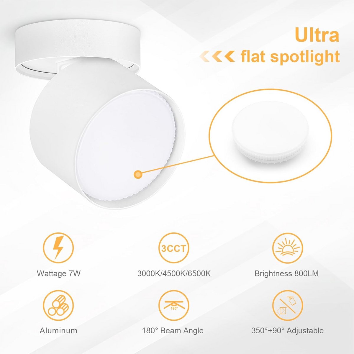 Dimbare LED Opbouwspot Wit - Draaibaar - 7W - 800 Lumen - 3 Kleurtemperaturen