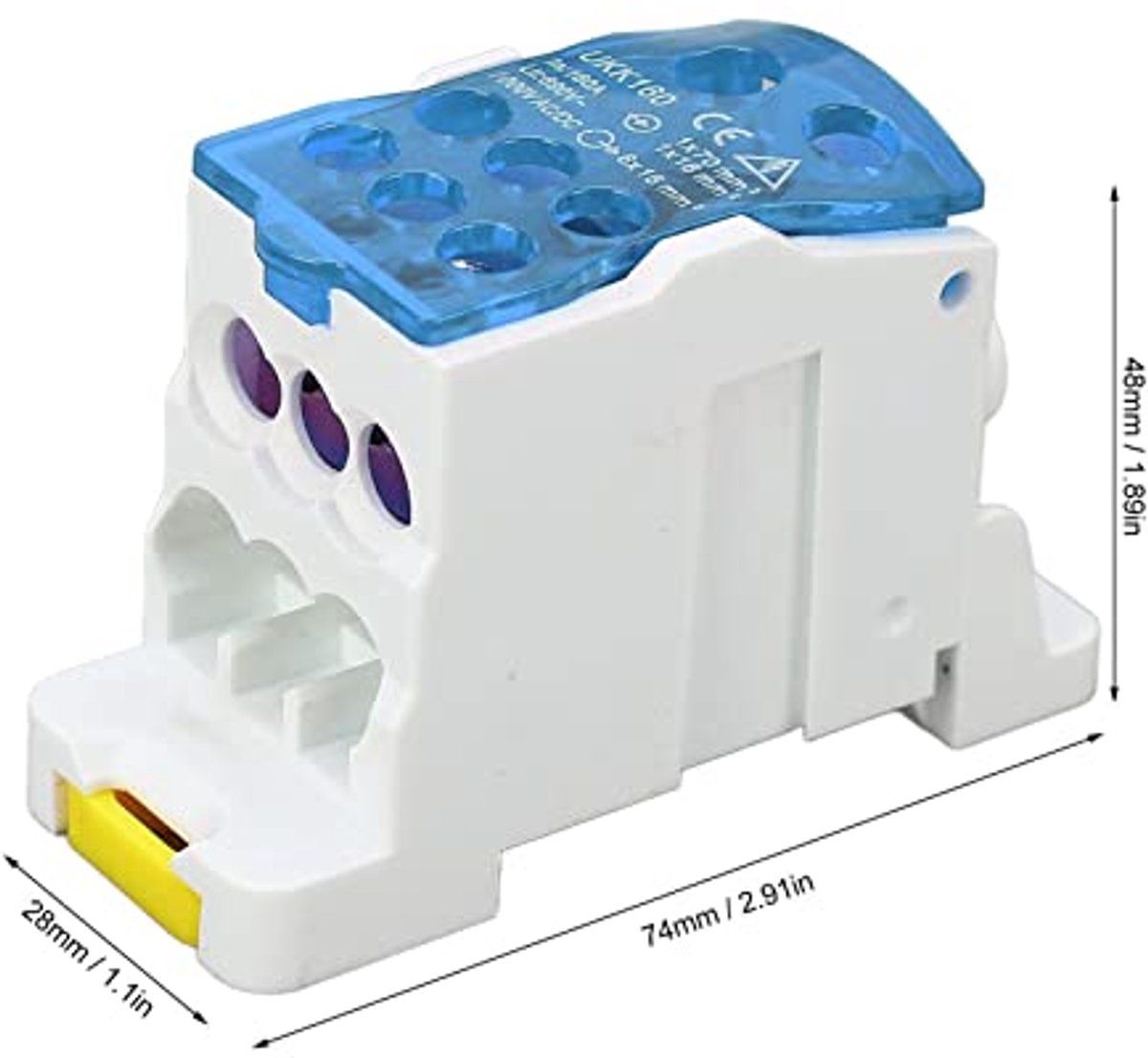 Klem voor DIN-rail, aansluitdoos, 690 V, 160 A, merkvertragende messing aansluiting voor stroomvoorziening (blauw)