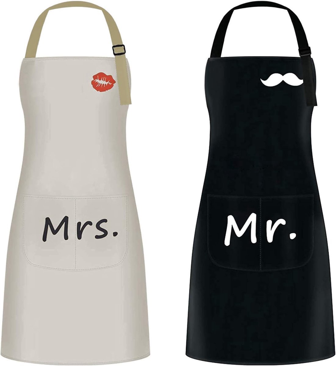 Stunq® Stijlvolle Set van 2 Keukenschorten met Verstelbare Halsband en Handige Opbergvakken voor Koken en BBQ