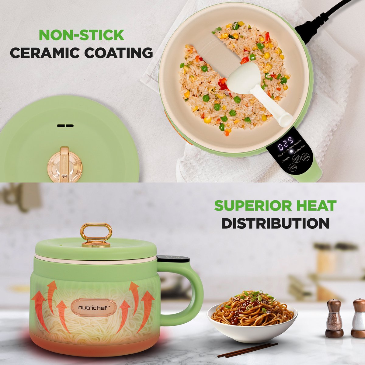 NutriChef Rijstkoker - 1,6L Draagbare Elektrische Multicooker- 6 Kookfuncties - Rijst, Soep, Stoofpot, Pap & Meer - Groen – foto 4
