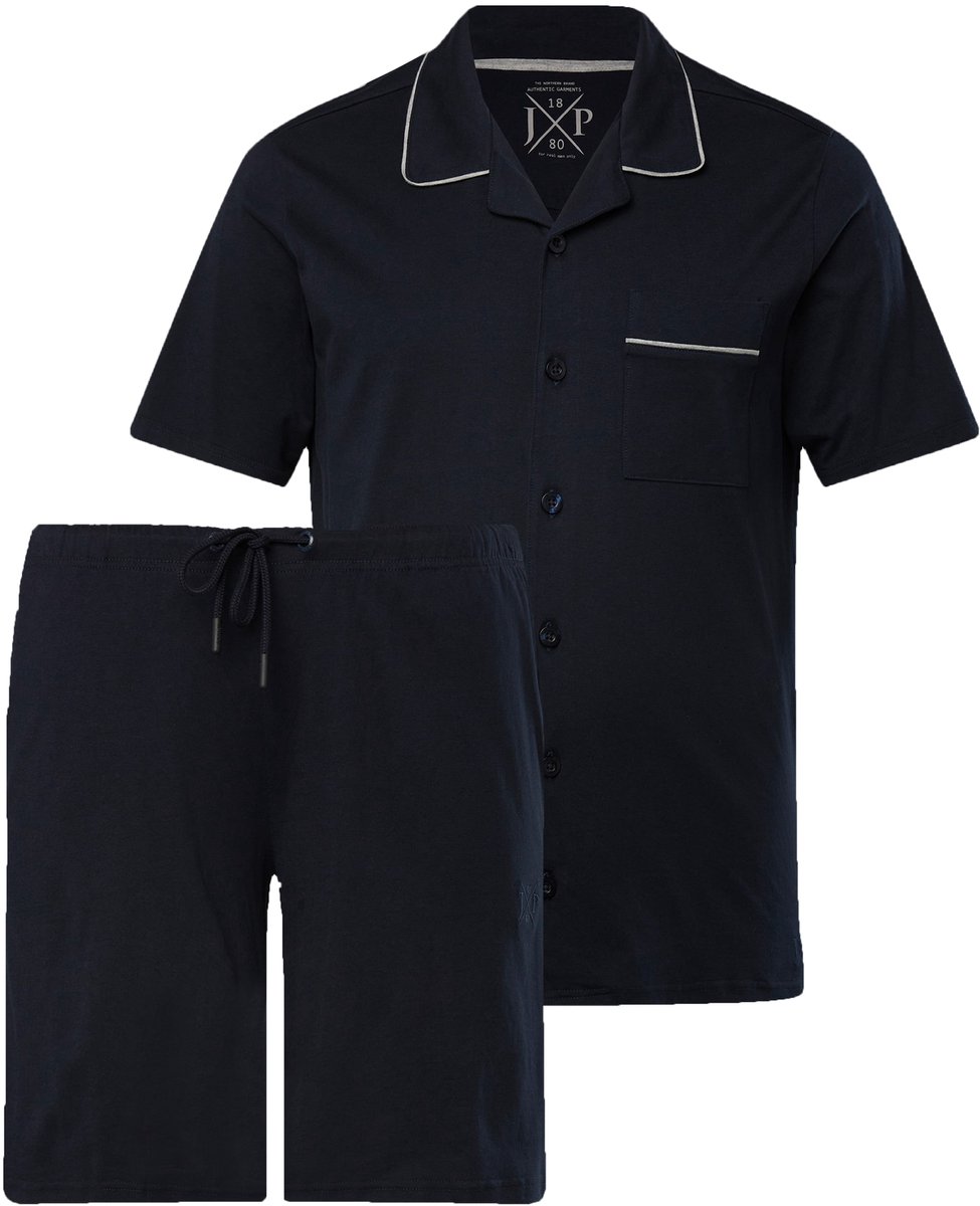 JP 1880 - Heren - Pyjama loungewear korte tweedelige set reverskraag short - Navy blauw - Maat 5XL