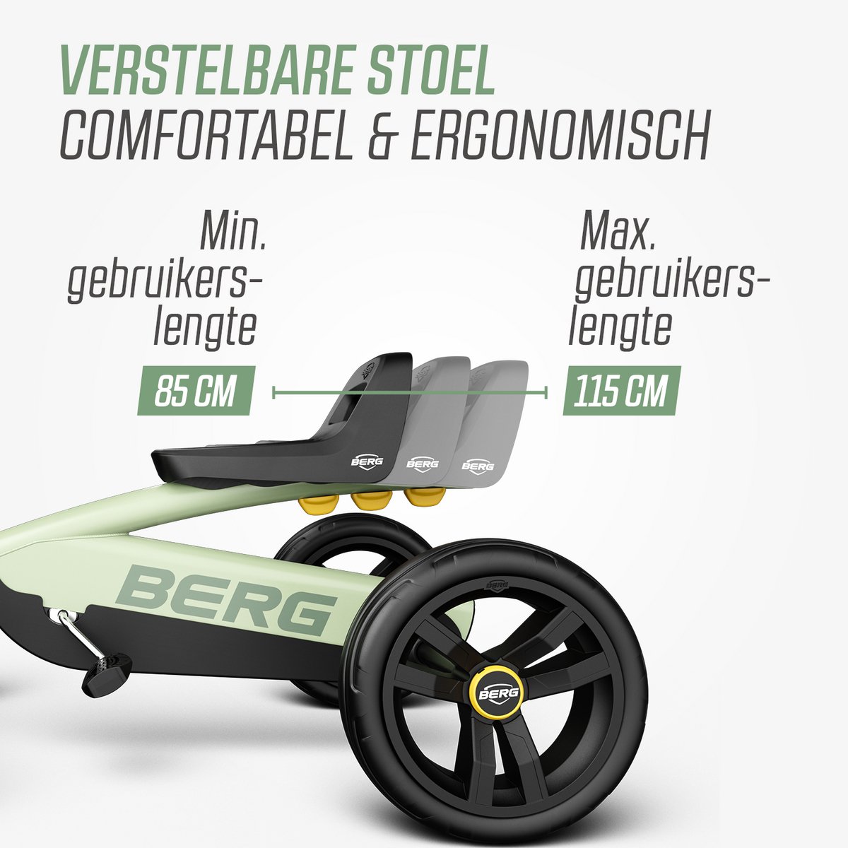 BERG Buzzy Green Skelter - 2+ jaar - Verstelbare Stoel - Anti-lek EVA banden - Veilige en Stabiele Wegligging - Groen — afbeelding 2