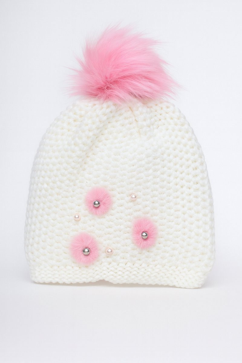 Il Bambini - warme hippe wintermuts voor meisjes - kindermuts - wit met pompom