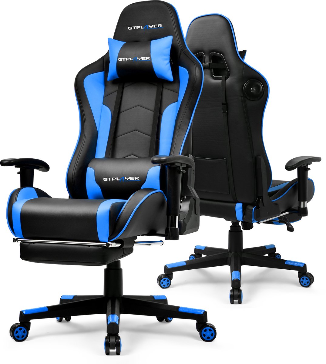 GTPLAYER - Gamingstoel met Bluetooth - Met Voetsteun en 3D Armleuningen - Blauw