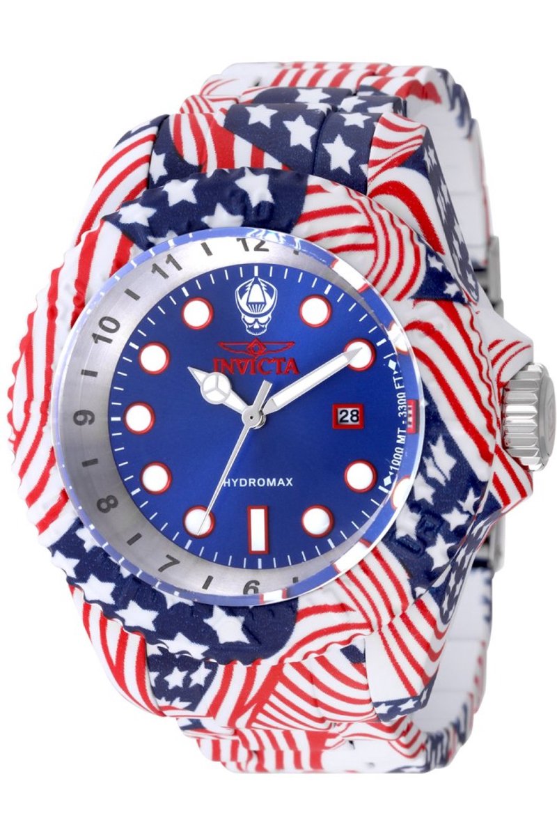 Invicta Hydromax 49567 Heren Horloge - Waterdicht - Analoog - Quartz Uurwerk - Roestvrij Staal met blauwe Wijzerplaat - 52mm