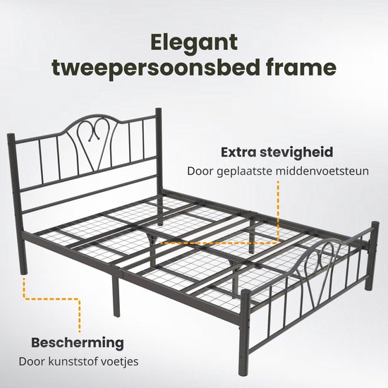 Cadre de lit en métal AirSleeperz Orkide Coloris noir - Dimensions 140x200 cm - Pour 2 personnes - Heavy : capacité de charge 600 kg