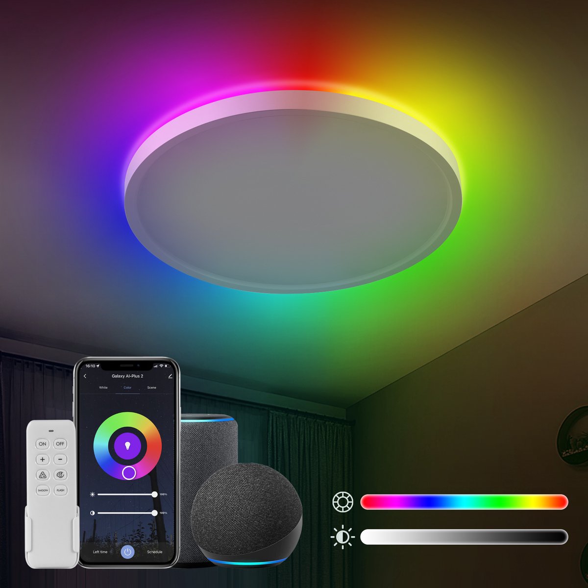 ANTEN - RGB LED Plafondlamp - Wit - Plafoniere - Plafondlampen - Binnenverlichting - Dimbaar 8 staps - 3000K-6500K - 24W - Met Afstandsbediening & App