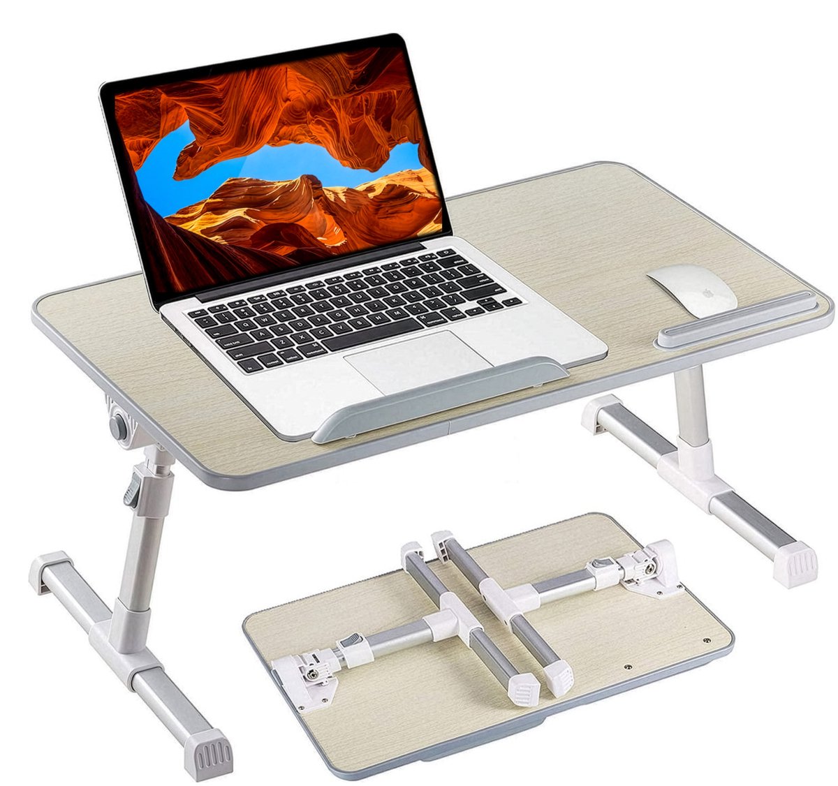 Webzon - Inklapbare Laptoptafel – Bedtafel – Ergonomische Laptopstandaard 53×30 cm – Verstelbare Hoogte & Kanteling – Opvouwbare Laptop Desk voor Bed, Bank en Werkplek – Antislip Tafel voor Laptops t/m 17 inch – Grijs