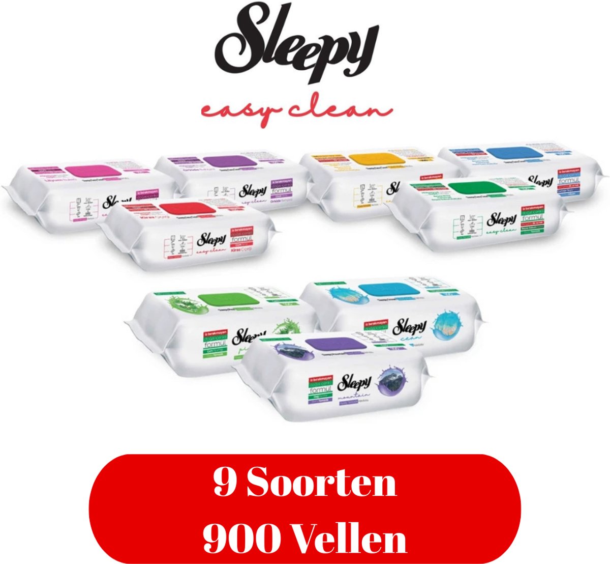 VOORDEELVERPAKKING -9 x Sleepy Doekje Easy Clean - Cleaning Wipes | XXL Sheets | Extra Strong & Thick | 9 Packs of 9 x 100 (900 Pieces)