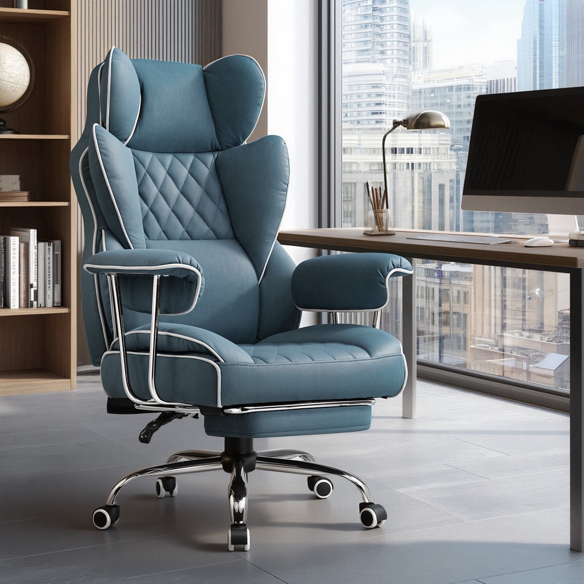 GTPLAYER Ergonomische Gamingstoel met Voetensteun - Zeeblauw - afbeelding 2