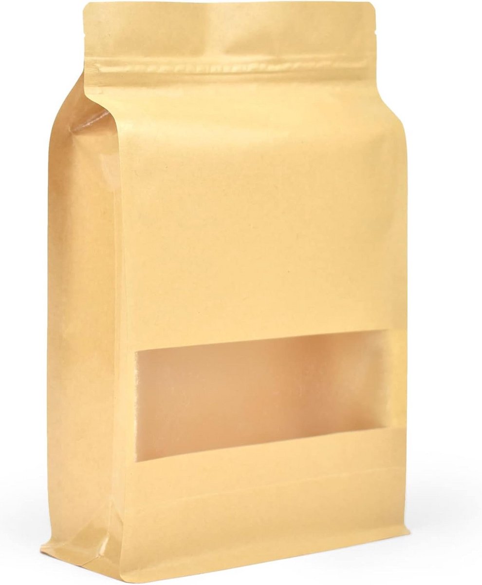 100x Kraft Zakjes met Venster en Ziplock - Hitteverzegelbare Voedselverpakking (180x280mm)