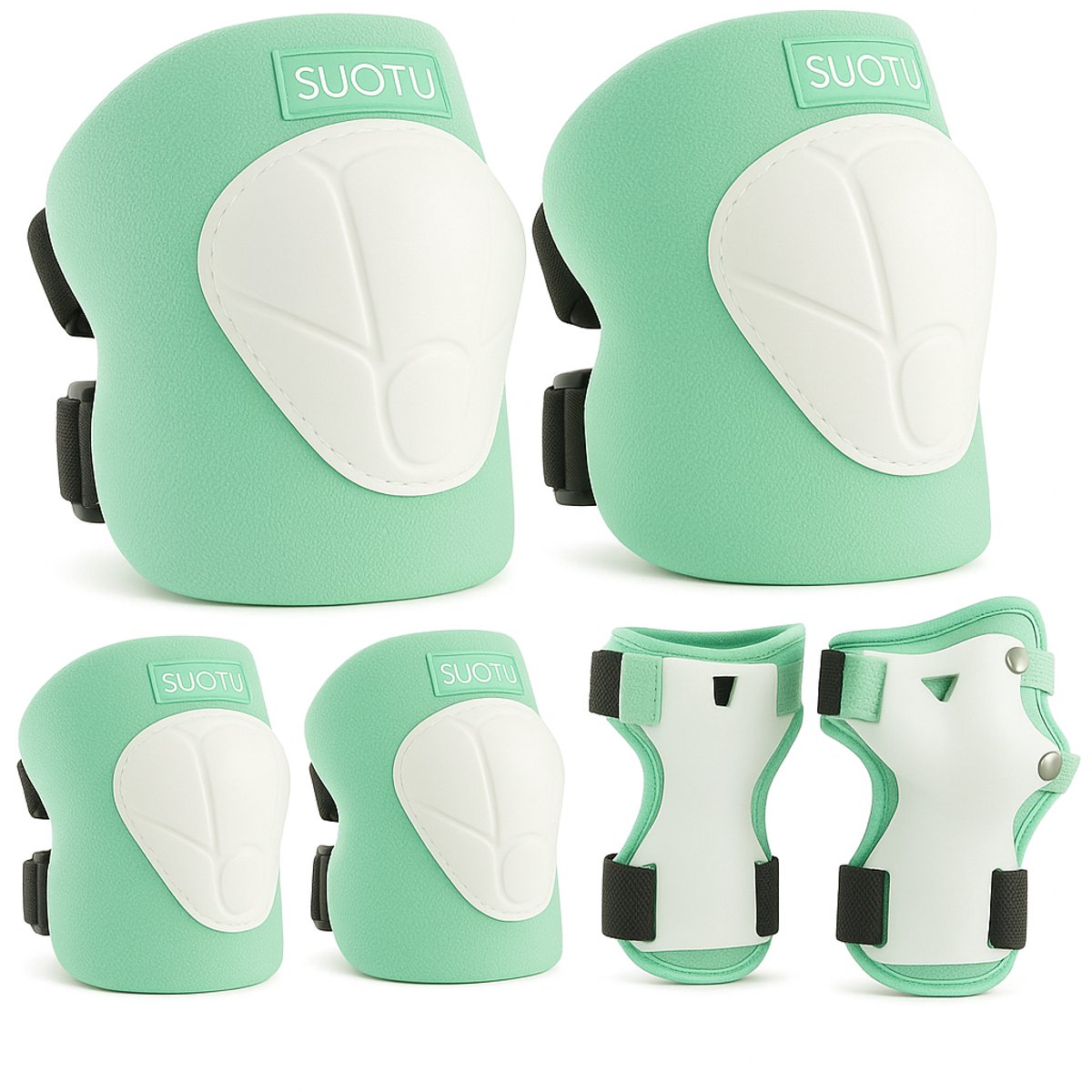 Suotu Skate Beschermset Kinderen Skate bescherming Skeeler Beschermset Lichtgroen