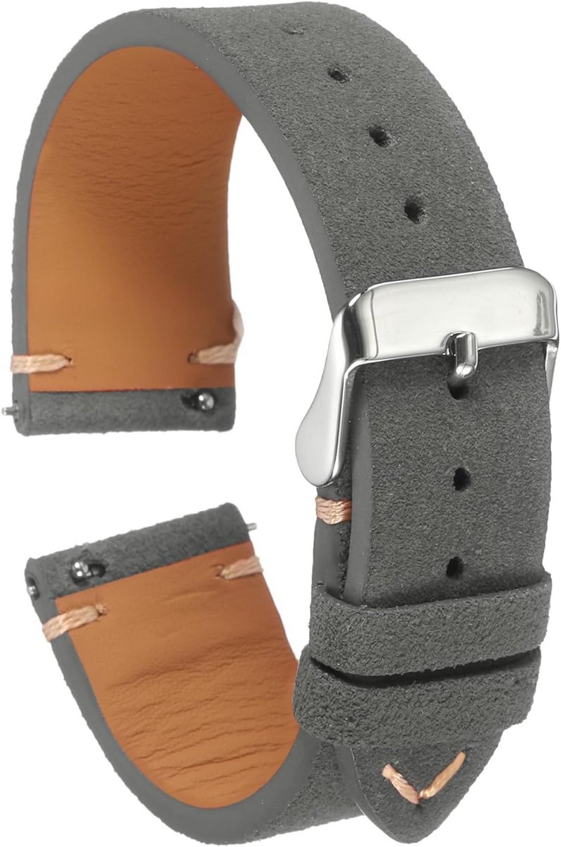 Suede Leren Horlogeband met RVS Gesp Quick Release Vintage Vervangingsband voor Horloges 20mm