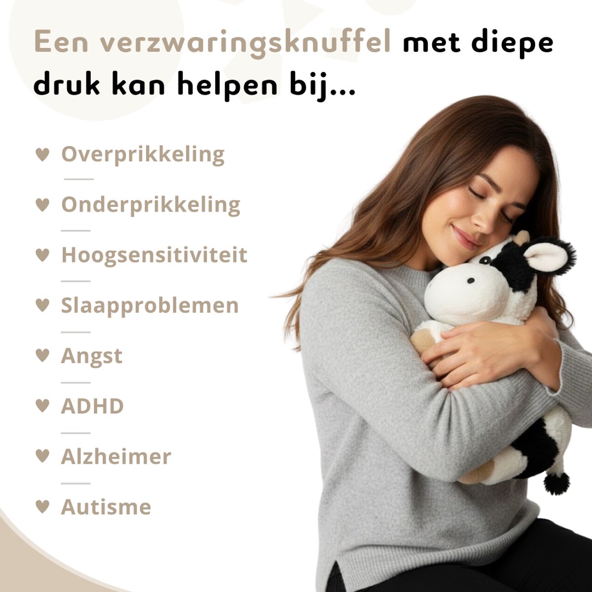 Yellies Verzwaringsknuffel Koe - Verzwaarde Knuffel - Weighted Stuffed Animal - Sensorisch Speelgoed - Zware Knuffel Anxiety - Plushie - 45cm/2kg — afbeelding 3