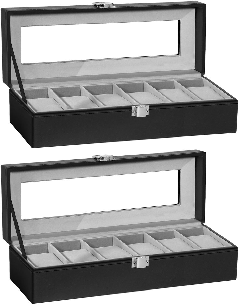 Uten Horlogedoos 2 stuks - Horloge Box - Geschikt voor Horloges en Sieraden - 6 vakken - Grijs