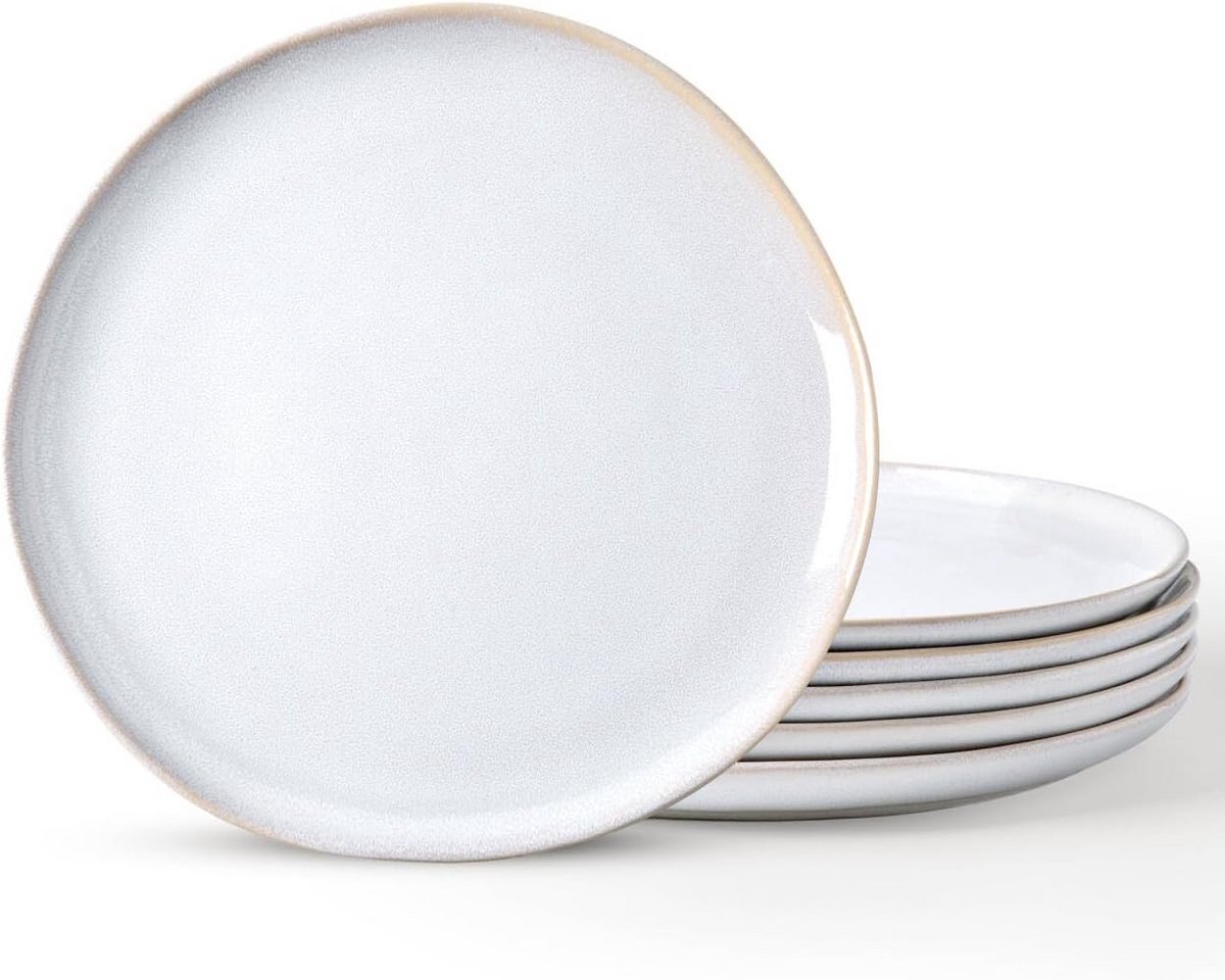 Set van 6 Keramische Dinerborden 25 cm - Handgemaakt Steengoed Serveergerei
