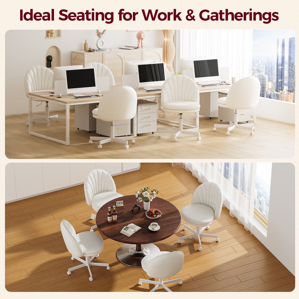 Homeoffice Draaistoel Kunstleer Wit Hoogte Verstelbaar - afbeelding 3