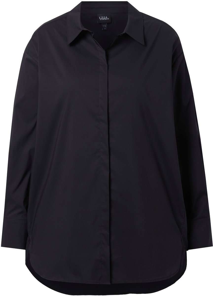 Ulla Popken - Dames - Overhemdblouse oversized lange mouw - Zwart - Maat 62+