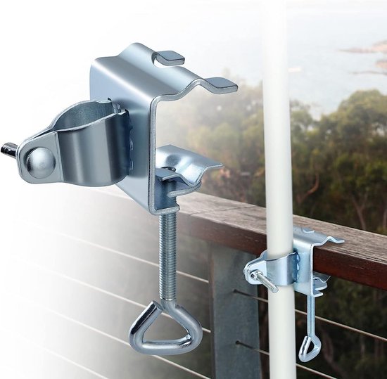 Tuin Parasolhouder – Voor Balkonreling, Verstelbaar Metalen Frame, Windbestendig, Geschikt Voor Buisdiameters Tot 3,9 Cm, Antislip, Eenvoudig Te Monteren