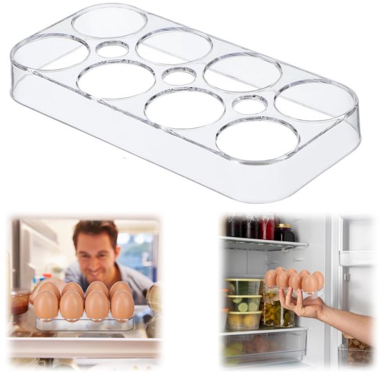 Eierdoosje - eierrek - eierhouder - bureau eidoos - geschikt voor 8 eieren - geschikt voor bureaus, koelkasten en keukens (17,5*8,5 cm - transparant)