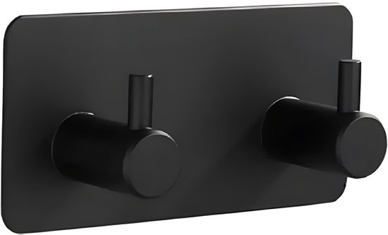 Knaak 2 in 1 Handdoekhaakjes - RVS - Zelfklevend - Rechthoekige Handoekhaakjes - Zwart