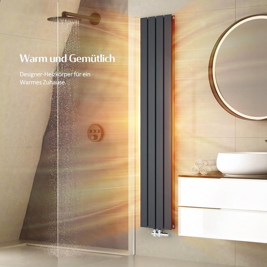 Smalle Verticale Design Radiator 1600x300mm Antraciet Badkamer ...