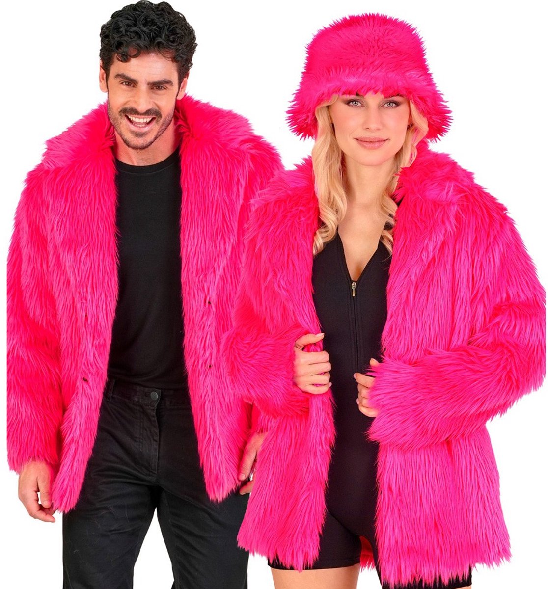 Bontjas Pluche Neon Roze - Maat S-M