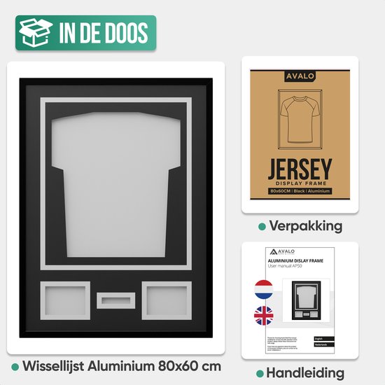 Avalo Cadre à Langer Aluminium - Encadrement Maillot de Voetbal - Cadre Boîte 3D - 60x80 CM - Zwart - Cadre Profond - Encadrement Chemise Dans Cadre Photo