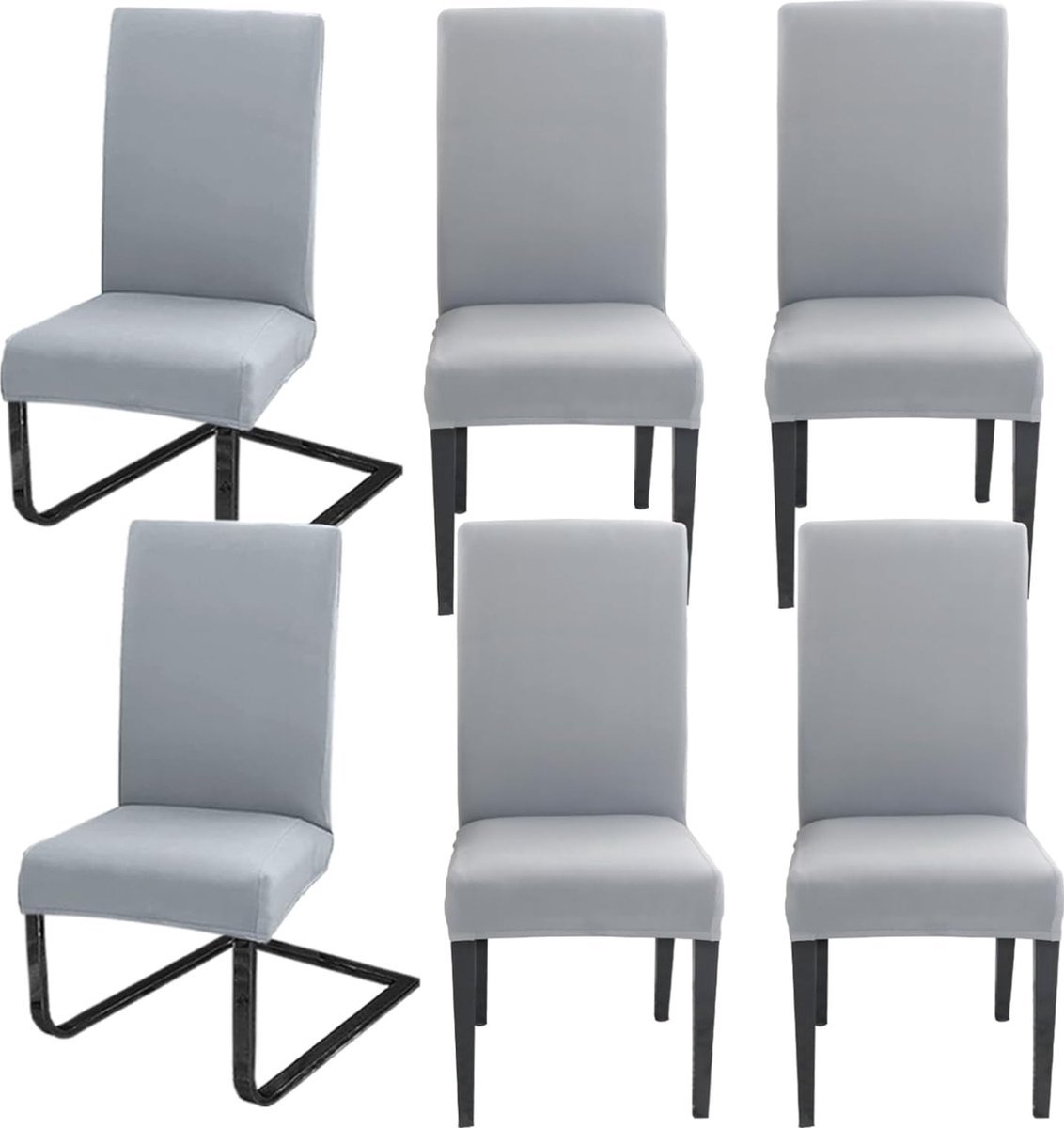 Stunq® Stoelhoezen, 6-delige set voor schommelstoelen, afneembaar, wasbaar, decoratie, stretch stoelhoezen voor eetkamer, bruiloft, hotel, keuken, feestdecoratie, ceremonie, lichtgrijs