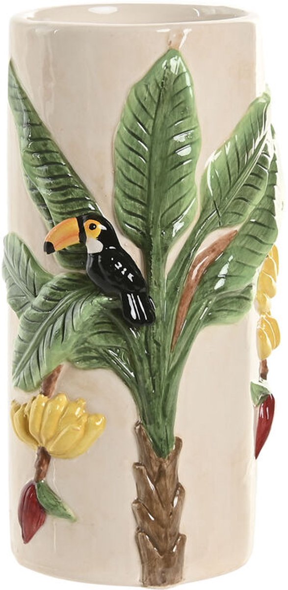 Vaas Home ESPRIT Groen Beige Keramisch Vogels Tropisch 12 x 12 x 22 cm