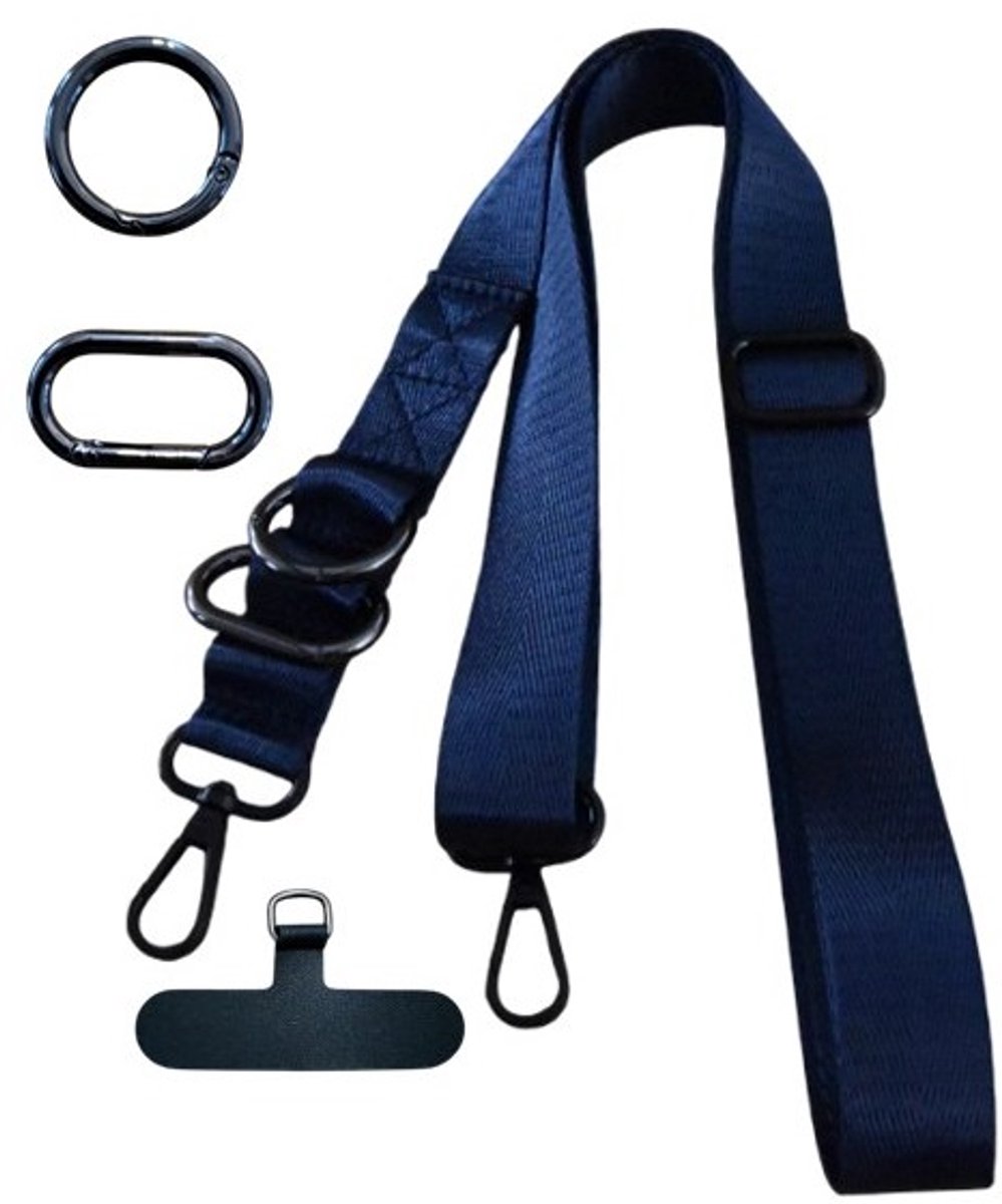 Mj Joys® - Telefoon koord - Telefoonkoord Crossbody - Crossbody Lanyard - Telefoonketting – Telefoon Nekkoord XL - Telefoonkoord Universeel - Phone cord - Telefoonkoorden – Telefoonkoord XL - Verstelbaar tot 160 cm - Donkerblauw