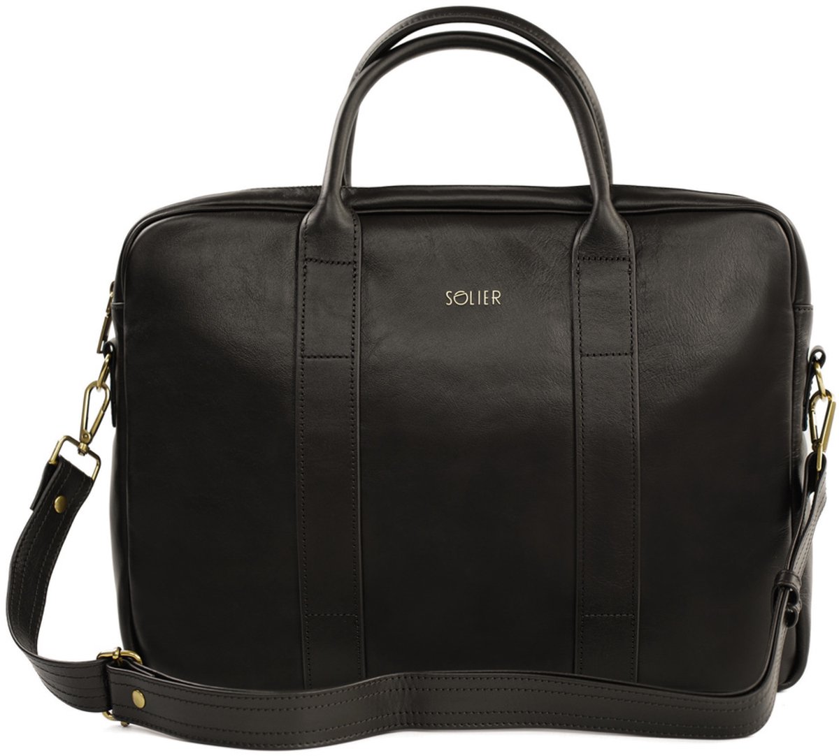 Solier SL20 Edynburg Leren Heren Laptoptas 15,4 inch – Schoudertas en Aktetas van Echt Leer – Donkerbruin