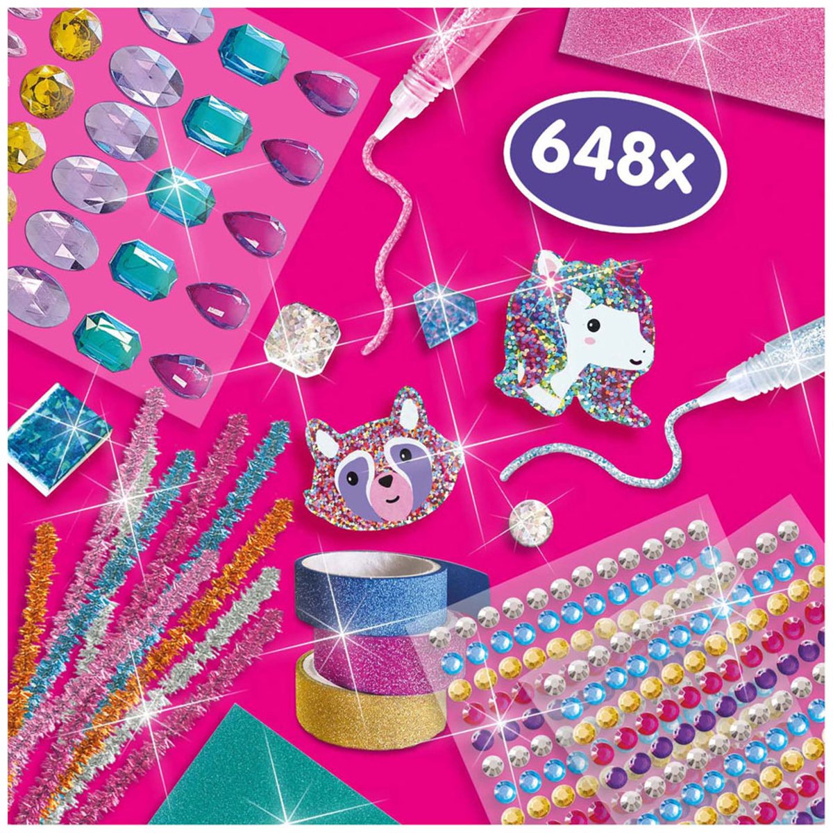 SES Creative - Hobby Pink - Glitter Mega Knutseldoos - Knutselen Meisjes - Incl. Glitterlijm en Diamant Stickers - Vanaf 5 jaar — afbeelding 6