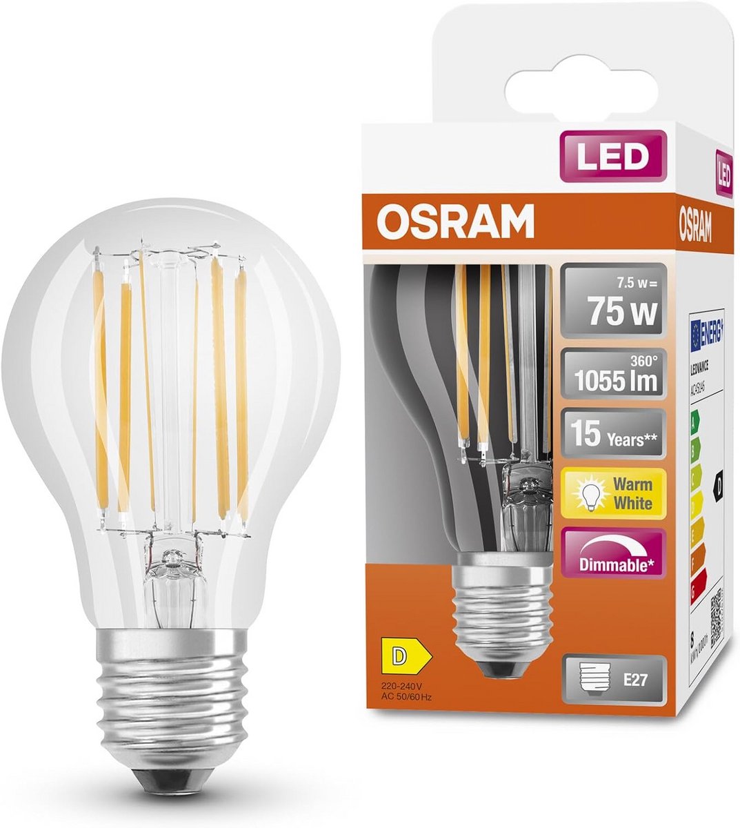 Dimbare E27 LED Lamp 9W Warm Wit 2700K Helder Glas Retrofit Gloeilamp Vervanger