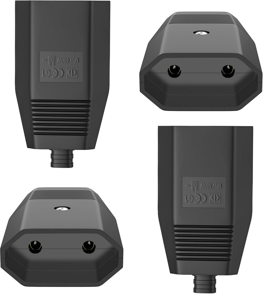 Eurokoppeling plat - Stopcontact 230V - Kabel verlengen - IP20 certificering - 4 stuks - Zwart