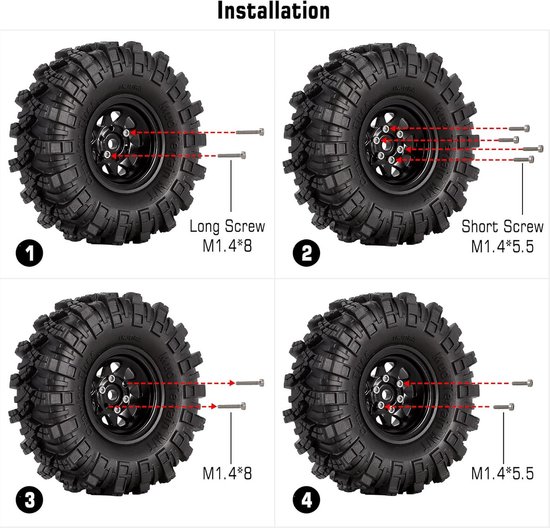 1.0 Inch RC Beadlock Velgen en Modderbanden Set voor 1/18 Rock Crawlers van Merkloos	 — afbeelding 5